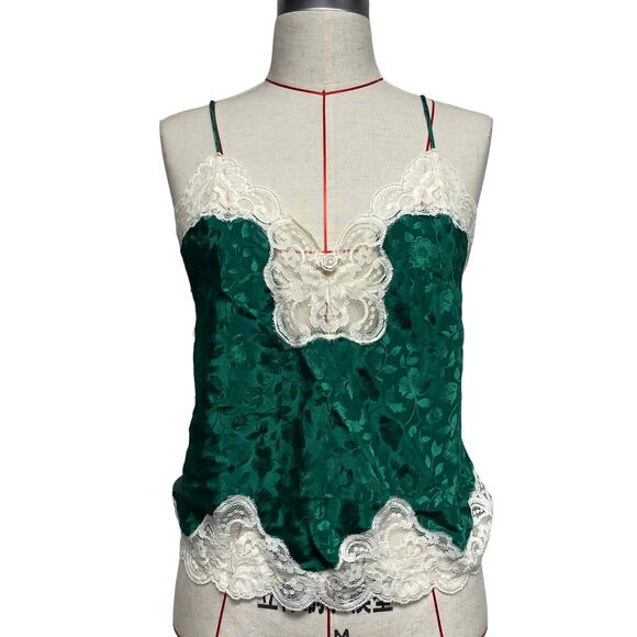 Vintage Deena Womens Size 34 Green White Lacey Nightie Cami Top - Picture 1 of 5
